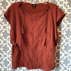 💜3/$9 Autumn Burnt Orange Embroidered Top with Flutter Sleeves